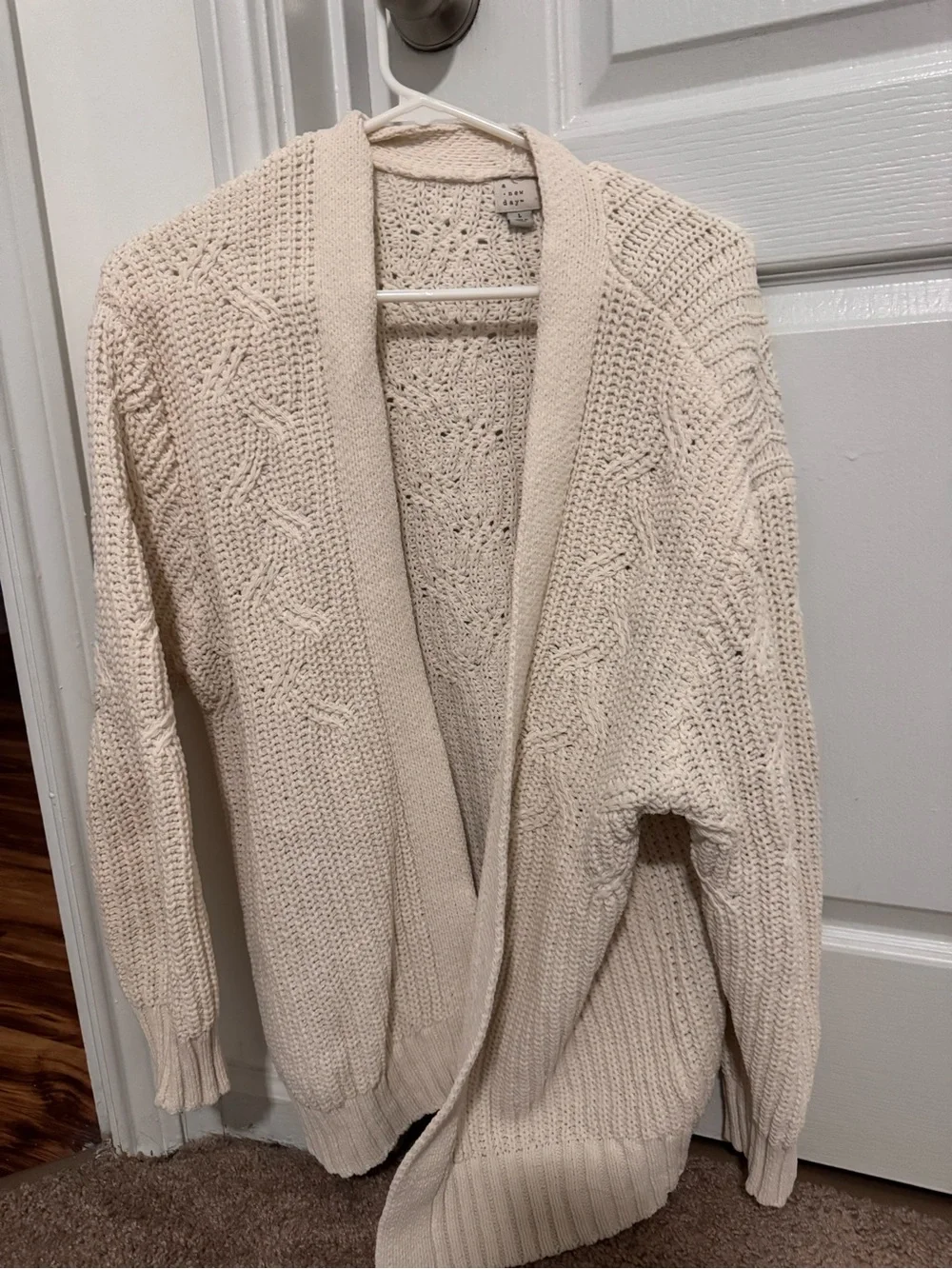 Cream Cable-Knit Open Cardigan Sweater for women